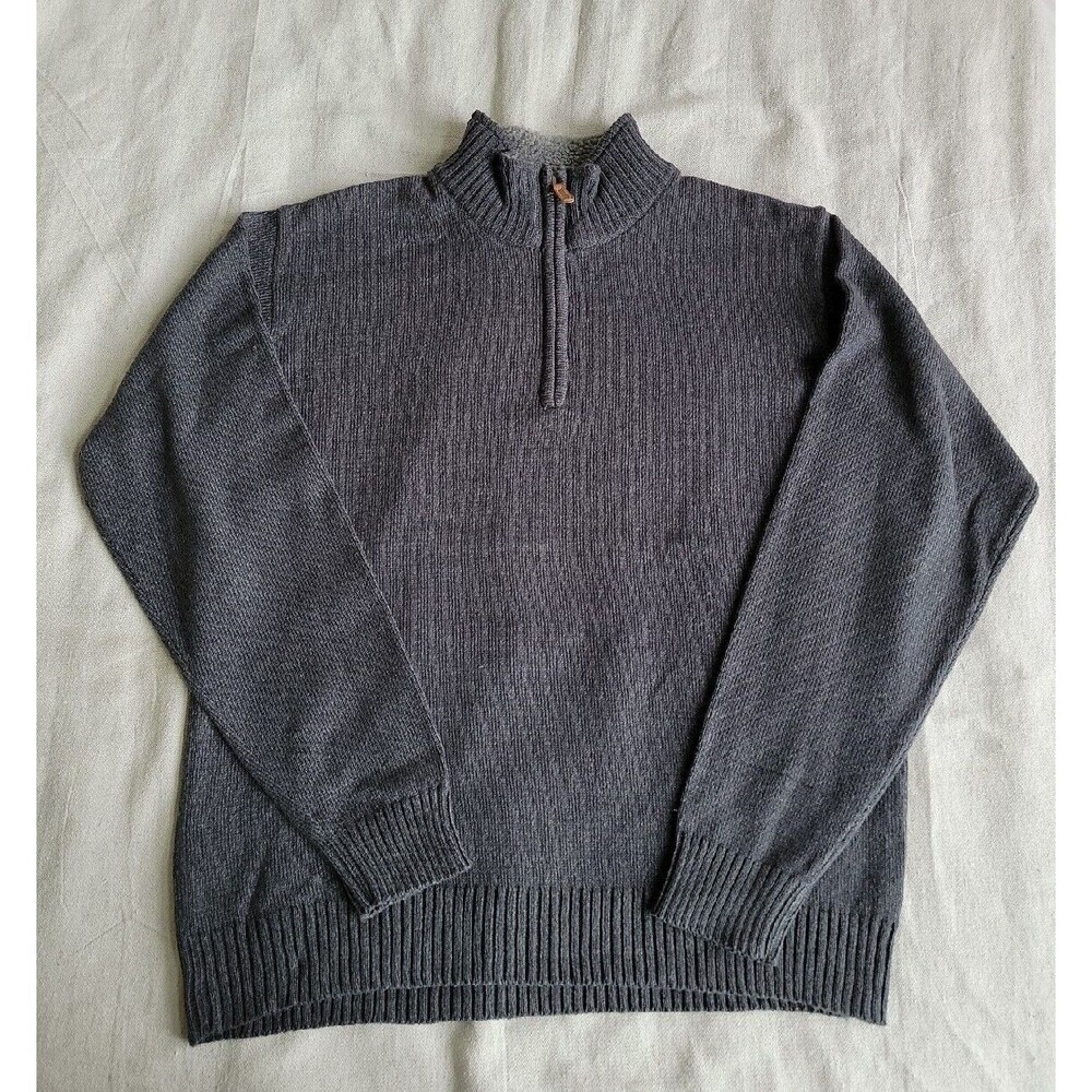 Oscar De La Renta Mens L 1/4 Zip Pullover Sweater Gray Casual Banded Waist EUC